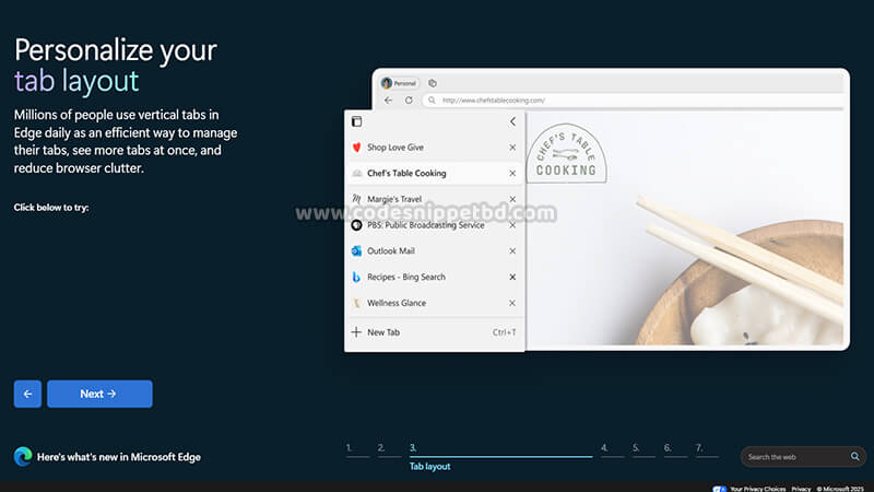 Microsoft Edge Web Browser - Personalize your tab layout